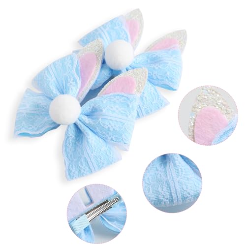 2PC Easter Bunny Ears Hair Bow Clips 4 Inch Rabbit Hair Accessories Spring Party Supplies Blue - color: Blue