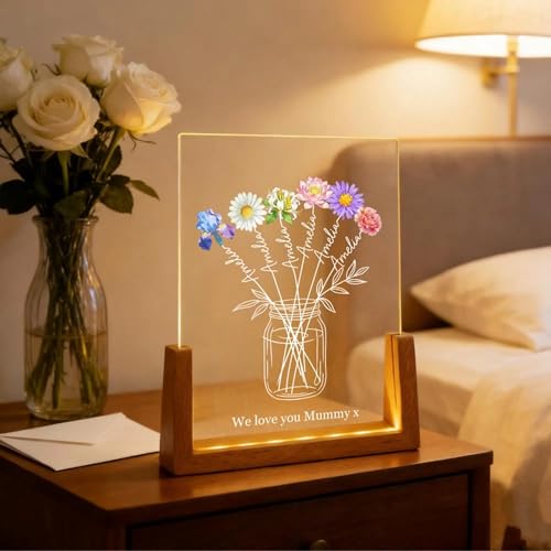 Personalized Grandma's Garden Night Light, Custom Birth Month Flowers and Kids Name LED Night Light, Family Bouquet Decor, Mothers Day Gift, Mom Gift, Grandma Gifts - color: Style 1