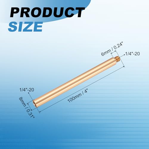 PATIKIL 4" Metal Extension Rod, 2 Pcs 1/4"-20 Female to Male Thread 0.31" Aluminum Alloy Lightweight Stabilizer Accessory Mount Tripod Extender Tube for Tripod DSLR Action Cameras, Gold - color: Gold, size: 1/4"-20, 4" Length, 0.31" Rod