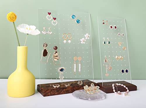 walnut earring display for selling jewelry, wooden earring holder for studs display, small jewelry studs display board for show【Wood stand with acrylic board-Walnut】 - color: Brown, size: Small