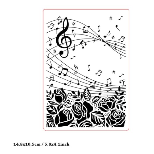 Music Musical Note Background Pattern Plastic Embossing Folder, 3D Textured Impressions Rose Leaves Background Embossing Folder Template for Card Making Scrapbooking Paper Craft Album Stamps DIY Décor - color: Music Musical Note Rose Leaves