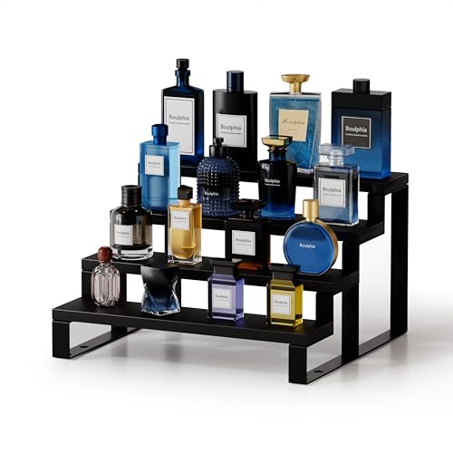 Boulphia Cologne Organizer for Men, 12 Inch Wood Cologne Stand 4 Tier Perfume Organizer for Dresser, Versatile Step Display Stand Shelf for Fragrance, Skincare, Figurine, Dessert, 1 Set Black - color: 1 Set, 4 Tier_Black