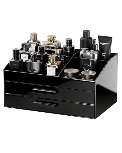 ProCase Cologne Organizer with Drawer, Acrylic Perfume Holder & Bathroom Countertop Organizer for Men & Women, Dresser Vanity Storage for Cologne, Perfume and Skincare -2 Layer - style: 2 Layer