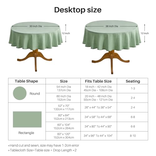 IVAPUPU Textured Linen 54 Inch Round Tablecloth - Sage Green Waterproof Spill-Proof Wipeable Table Cloth Wrinkle Free Circle Dining Table Cover for Spring Birthday Farmhouse Party Decor 1-3 Seats - color: Sage Green, size: 54" (Round)