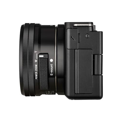 Sony ZV-E10 Mirrorless Camera Kit (Black) with 16-50mm II Power Zoom Lens | 4K Video | Real-Time Autofocus | Creator Camera + 64GB Card + Bag + Card Reader + HDMI Cable + Flex Tripod + More (Renewed)