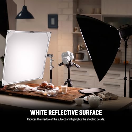 NEEWER Light Diffusion Panel Scrim Kit with Silver/White Reflector Film 35"x35" Foldable Frame with 5/8" Baby Pins Handle for C Stand 3 in 1 Diffuser for Studio Portrait Product Photography, SF9090F - size: 35"x35"