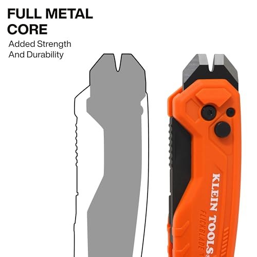 Klein Tools 44309 Pry Bar Knife, 2-in-1 FLICKBLADE Utility Knife with Built-In Pry Bar, Dual Locking Positions at 135-Degree and 180-Degree, Full Metal Core - style: Flickblade w/ Pry Bar