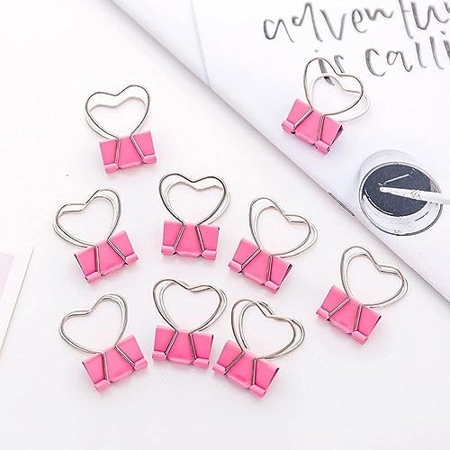 10 Pcs Pink Heart Hollow Out Metal Binder Clips - Notes, Letter, Paper Clamps, Home School Office Supplies