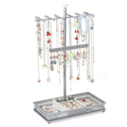 Meangood Jewelry Organizer Stand, 15.6" H Jewelry Tree Display Holder Stand for Bracelets Necklaces Earrings Rings, Gift for Women Girls (Silver) - color: Silver