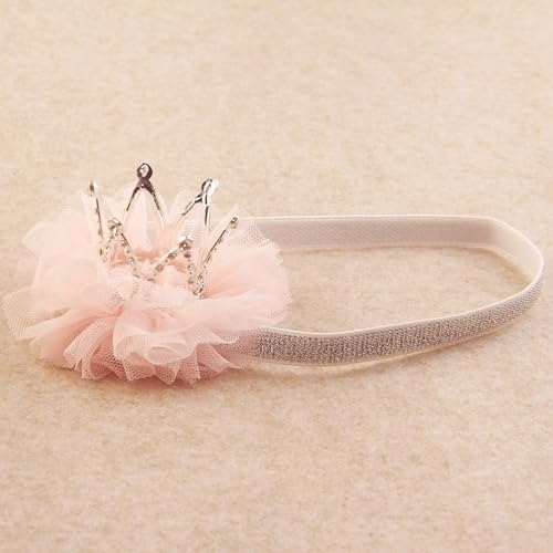Nishine 1.3"x1.3" Mini Baby Girl Tulle Crown Headband Toddler Princess Crown Tiaras Birthday Photography (Silver, Elastic) - color: Silver