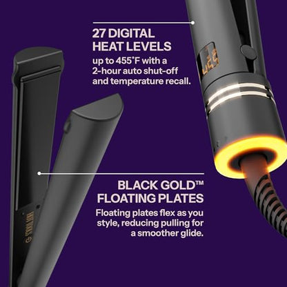 HOT TOOLS Pro Artist Black Gold Ionic 1 Inch Flat Iron - Use as Straightener for Sleek Straight Hair or Use Rounded Edges for Shiny Curls and Waves, Stylist-Preferred Styles - size: 1 Inch (Pack of 1)