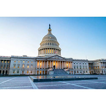 Haoyiyi 10x7ft Vinyl Building Photography Backdrop Capitol Building in Washington DC Flag Square Gothic Style Architecture Background for Kids Adult Wedding Personal Portrait Photo Shoot Props