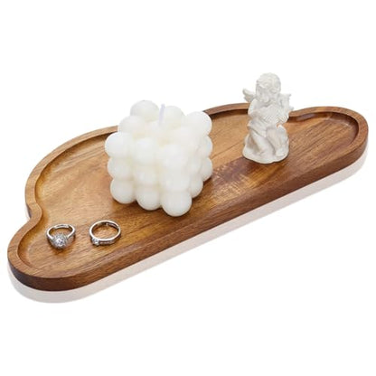 Wooden Tray Cloud Shape Jewelry Dish Wood Food Board 290x130x15.5mm Cute Decorative Fillable Serving Board for Food Fruit Snack Party Supplies Kitchen Table Home Decoration Tan - size: 290x130x15.5mm