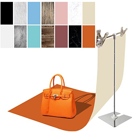 7Pcs 14Patterns Photography Background Paper with Stand, 34x23in Double-Sided Photo Tabletop Backdrops Props for Food Jewelry Cosmetics Makeup (Black White Blue) (PBP03247PCS)