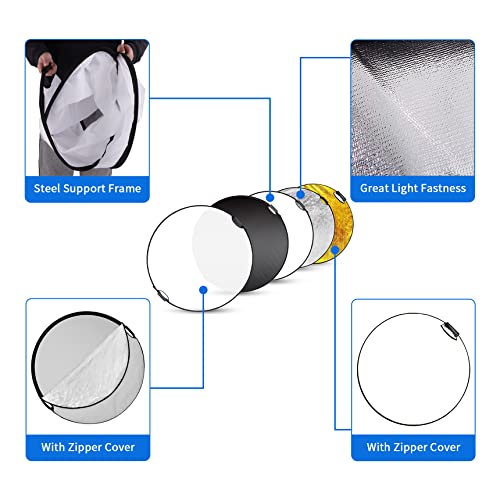 Selens 32 Inch (80cm) Reflector Photography, Collapsible Light Reflector with Carrying Case, 5 in 1 Handle Reflector for Photography Photo Studio Lighting -Translucent, Silver, Gold, White and Black - size: 32 Inch