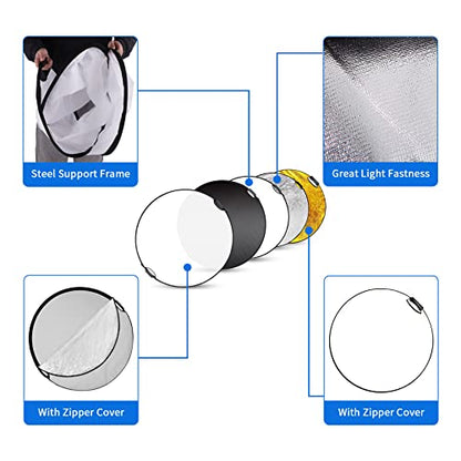 Selens 32 Inch (80cm) Reflector Photography, Collapsible Light Reflector with Carrying Case, 5 in 1 Handle Reflector for Photography Photo Studio Lighting -Translucent, Silver, Gold, White and Black - size: 32 Inch