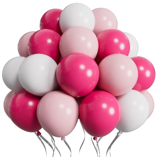 SUWEN Hot Pink Balloons 60Pcs,12 inch Hot Light Pink and White Latex Balloons for Birthday Wedding Bridal Shower Princess Valentines Party Decorations - color: Pink