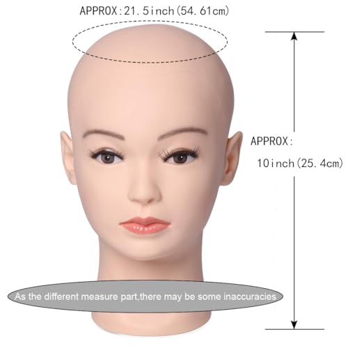 HAIRWAY Bald Mannequin Head Female Professional Cosmetology Training Head Bald Manikin Head for Wigs Making and Display Doll Head with Free T-pins (White 21.5 Inch) - color: Female Bald Head 21.5“ White