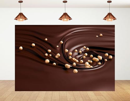 7x5ft Melted Chocolate Backdrop Crunchy Hazelnuts with Smooth Texture Photography Background for Dessert Baking Themed Party Decorations Banner Photo Booth Props - size: 7x5ft