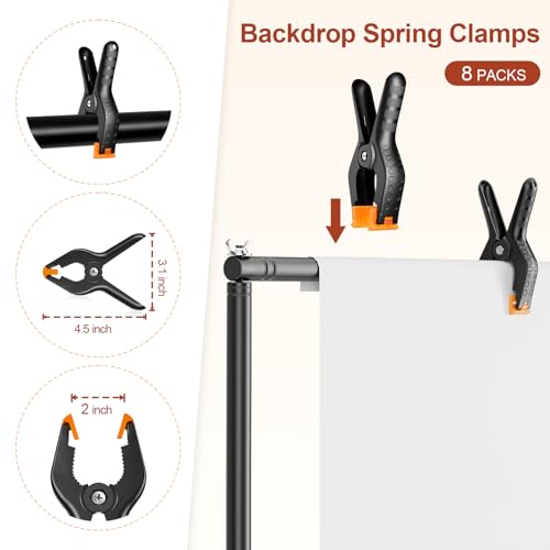 Backdrop Stand 10x7ft(WxH), Photo Studio Adjustable Background Stand Support System Kit with 8 Crossbars, 8 Clamps and Carrying Bag for Parties, Wedding, Photography, Decoration - size: 7x10ft