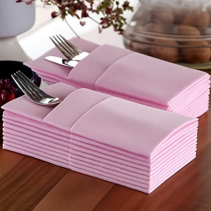 Moyes Home Baby Pink Disposable Dinner Napkins with Pocket - Linen-Feel Pre-Folded Cloth-Like Paper Napkins for Silverware, Weddings, Dinner Parties, 16x16 in, Pack of 50 - color: Baby Pink