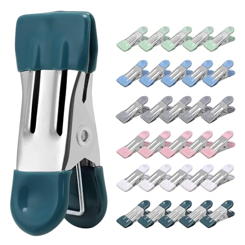 Clothes Pins Heavy Duty 30 Pack, 2.17 Inch Metal Chip Clips, Clothespins for Photo Drying Clothesline Laundry Sock, Bag Clips for Food Kitchen Stainless Steel with Rubber, 6 Colors - color: Colored