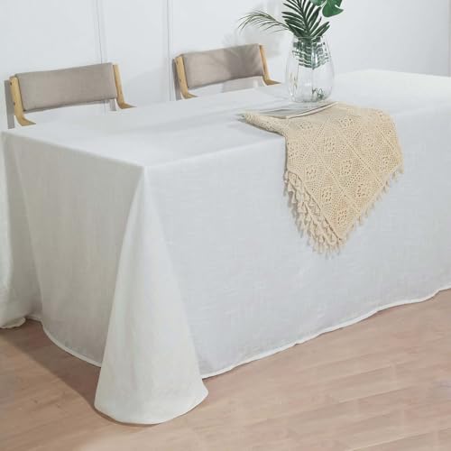 Efavormart 90x132 White Premium Faux Linen Rectangular Tablecloth | Wrinkle Free Tablecloth - color: White, size: 132" x 90" (Rectangular)