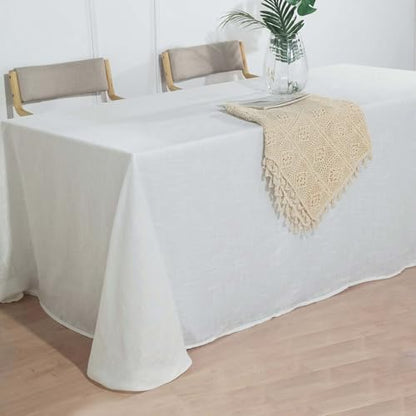 Efavormart 90x132 White Premium Faux Linen Rectangular Tablecloth | Wrinkle Free Tablecloth - color: White, size: 132" x 90" (Rectangular)