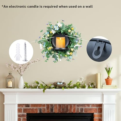 MOYEE Candle Holder Centerpieces for Tables,Candle Ring,Wreaths, Black Metal Candle Stick Paired Artificial Flowers 14 in Versatile Dining Table Centrepiece - color: Mixed Color Daisy Wreath