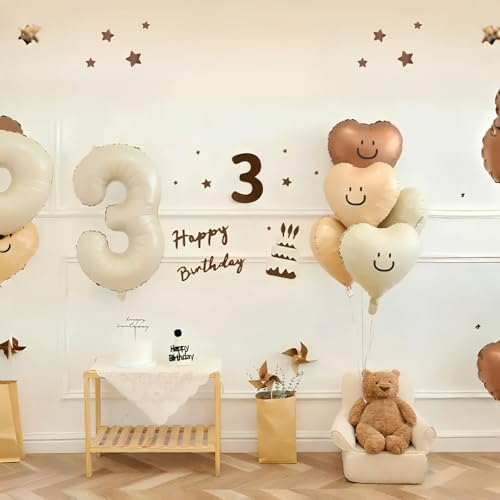 40 Inch Beige Large Numbers Balloons 3, Self Inflating Ivory White Digit 3 Helium Balloons for 3rd Girls, Cream Foil Mylar Number Balloons 0-9 for Women Birthday Party Anniversary Supplies Decorations - color: Cream, size: Number 3