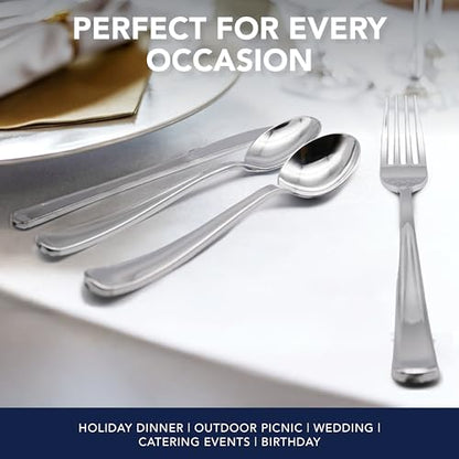 Party Essentials Disposable Plastic Cutlery/Heavy-Duty Flatware/Silverware for All Events, 100-Count(Pack of 1), Shiny Silver Soup Spoons - color: Shiny Silver Soup Spoons, size: 100-Count(Pack of 1)