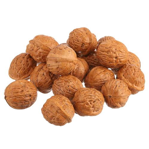 uxcell 20pcs Fake Walnut, Artificial Lifelike Walnut Decoration Fake Fruit Model for Photography Prop Kitchen Decoration, Brown
