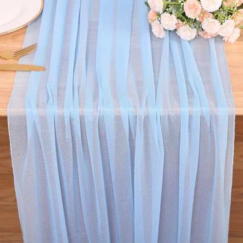 10FT Sky Blue Chiffon Table Runner 30x120 Inches Boho Rustic Sheer Table Runner for Wedding Baby Bridal Shower Birthday Party Outdoor Decorations - color: Blue, size: 10FT × 1pc