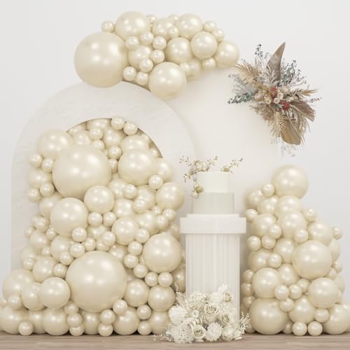 Pearl White Double Stuffed Balloons Different Size 115Pcs 5/10/12/18" White Pearl Ivory Balloons Garland kit for Wedding Birde to be Engagement Bridal Shower Birthday Baby Shower Party - color: Pearl White