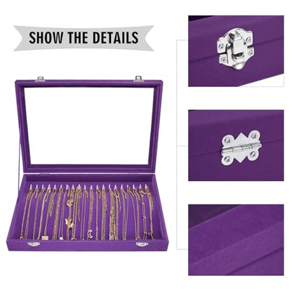 Siveit Necklace Organizer Box Premium 20 Hooks Velvet Necklace Display Jewelry Tray with Transparent Lid Jewelry Necklace Display Box for Necklace Pendants Suitable for Women and Girls (Purple) - color: Purple