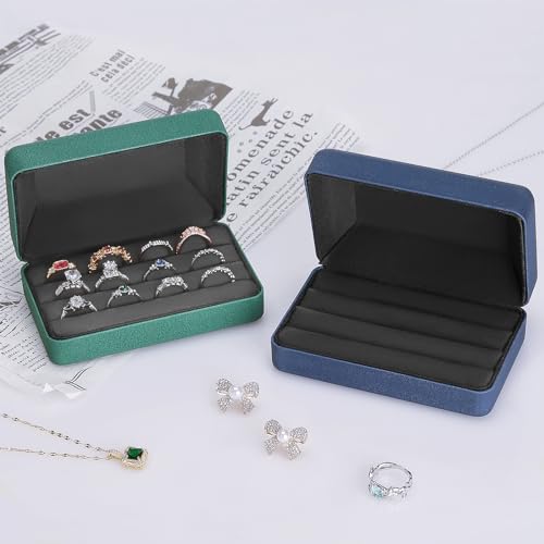 KUKUVR Velet Ring Storage Box, Travel Jewelry Case with 3 Slot Ring Display Organizer (Green) - color: Green