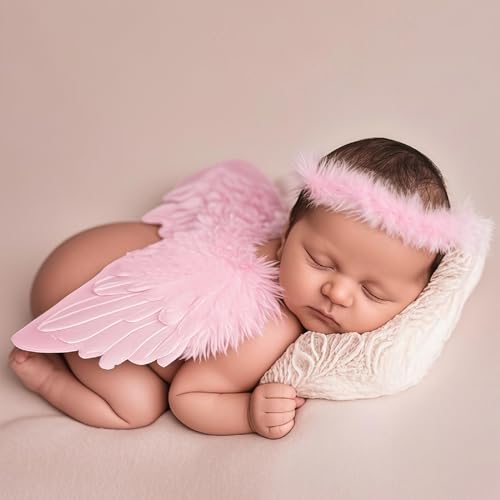 Holibeat 0-6M Newborn Baby Angel Wings with Feathers Newborn Photography Posing Props with a Headband (pink1) - color: pink1
