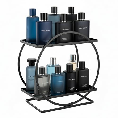 PARBEE Mens Cologne Organizer, 2-Tier Perfume Display Stand Metal Cologne Organizer Display Shelf, Sturdy Makeup Skincare Cosmetic Storage Shelf for Bathroom Countertop