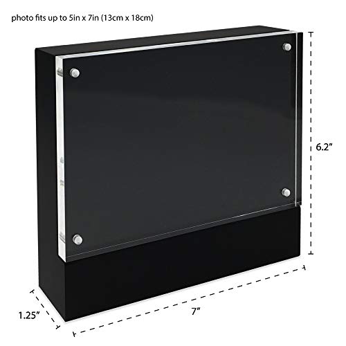Isaac Jacobs 5” x 7” Black Wood Block Acrylic Picture Frame, Magnetic Photo Frame, Made For Tabletop Display (5” x 7” Black) - size: 5x7