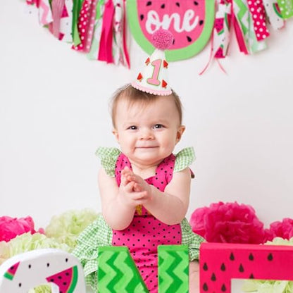 Watermelon 1st Birthday Hat Fabric, Soft and Comfortable, Perfect for Watermelon Themed First Birthday Decorations, Summer Party, Cake Smash, and Photo Props