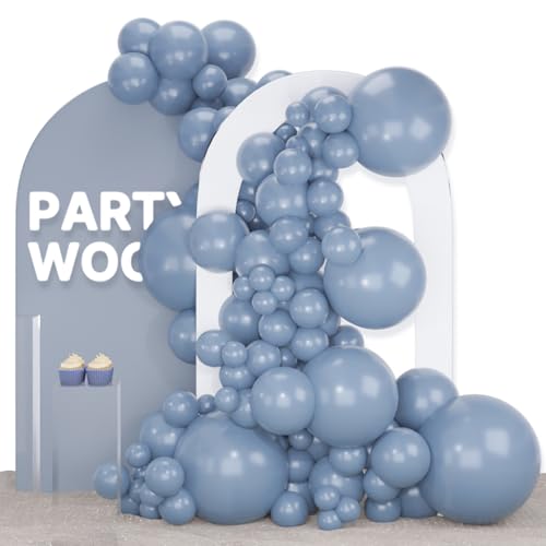 PartyWoo Dusty Blue Balloons 120pcs Different Sizes Pack of 18 12 10 5 Inch Slate Blue Boho Neutral Balloon Arch Kit for Baby Shower Graduation Cat Tornado Birthday Party Decorations Blue-F55 - color: Blue-f55