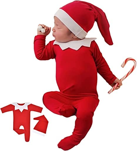Christmas Newborn Baby Photo Shoot Props Outfits Crochet Clothes Santa Claus Red Hat Pants Photography Props - color: Red White