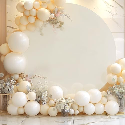 7.2 FT Beige Round Backdrop Cover– Adjustable 5 to 7.2 ft Wrinkle-Free Polyester Circle Arch Backdrop Stand,Foldable Background for Wedding,Birthday,Baby Show,Photography,Event Decoration - color: Beige