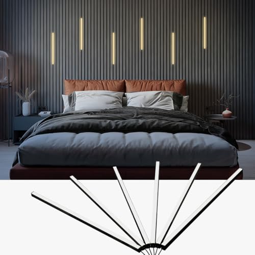 HAMRVL Black Wall Panel Lights, 6PCS 16-Inch 3000K Warm White Wall LED Lights Strip with Touch Switch, Self-Adhesive Dimmable Slat Wall Lights for Wood Slat, Bedroom Fluted Panel, Kitchen Cabinet - color: black - Warm White 3000k, size: 16inch - 6Pack