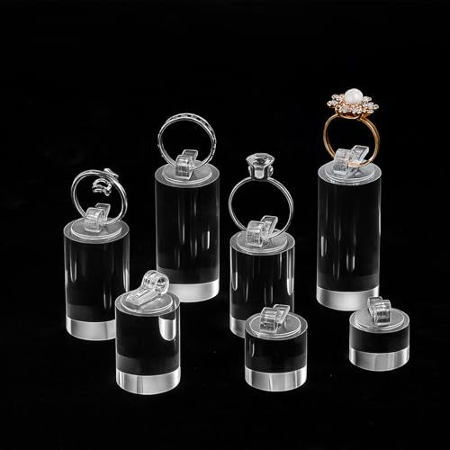 7 Pcs Clear Acrylic Ring Display Stand, Crystal Cylinder Holder for Jewelry Showcase, Engagement Wedding Rings, Perfect for Store Countertop, Photography, and Gift Presentation - color: Cylinder