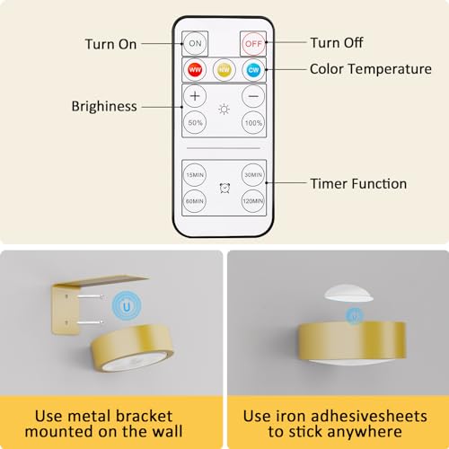 Narotood 6 Pack Picture Lights for Wall, Rechargeable Battery Operated Wall Lights, Picture Frame Lights with 3 Lighting Modes, Wireless Magnetic Painting Light with Remote Control Timer, (Golden) - color: Golden, size: 6 Pack