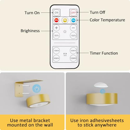 Narotood 6 Pack Picture Lights for Wall, Rechargeable Battery Operated Wall Lights, Picture Frame Lights with 3 Lighting Modes, Wireless Magnetic Painting Light with Remote Control Timer, (Golden) - color: Golden, size: 6 Pack