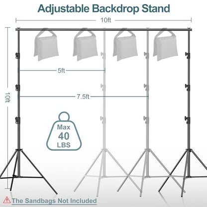 FUDESY Photo Video Studio 10 x 10Ft Heavy Duty Adjustable Backdrop Stand,Background Support System for Photography with Carry Bag, 6 Pcs Clip Clamps