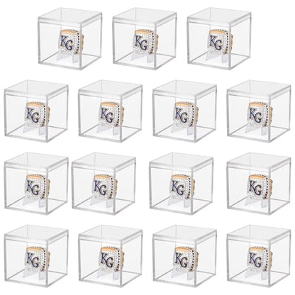 15 Pack Championship Ring Display Case Clear Acrylic Case Display Box for Sports Baseball Basketball Softball Golf Single Ring Coin Holder Stand, 2.16 Inch - size: 15 Pack