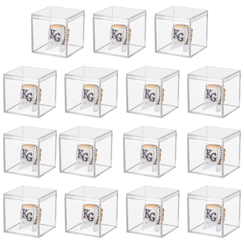 15 Pack Championship Ring Display Case Clear Acrylic Case Display Box for Sports Baseball Basketball Softball Golf Single Ring Coin Holder Stand, 2.16 Inch - size: 15 Pack
